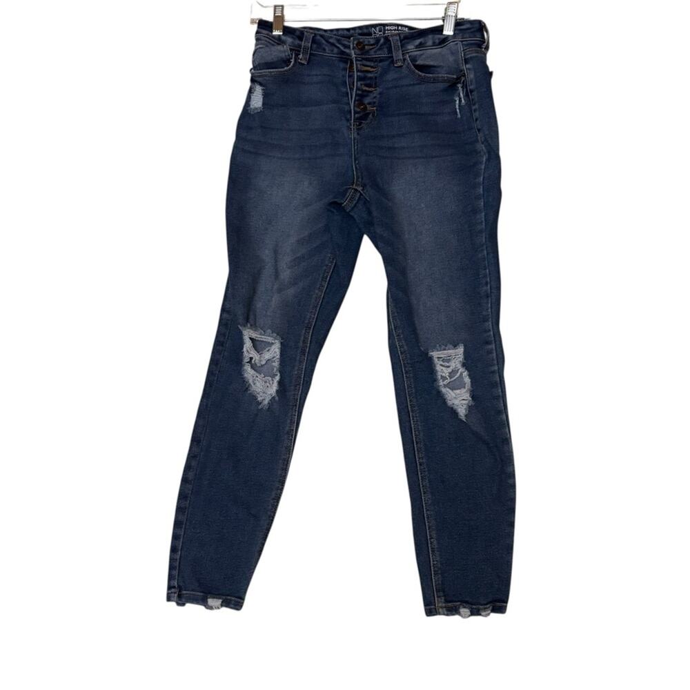 No Boundaries Womens High Rise Skinny Jeans‎ Distressed Dark Wash Button Fly 9